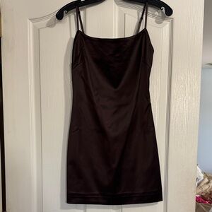 Babaton Satin Mini Slip Dress in Deep Brown
